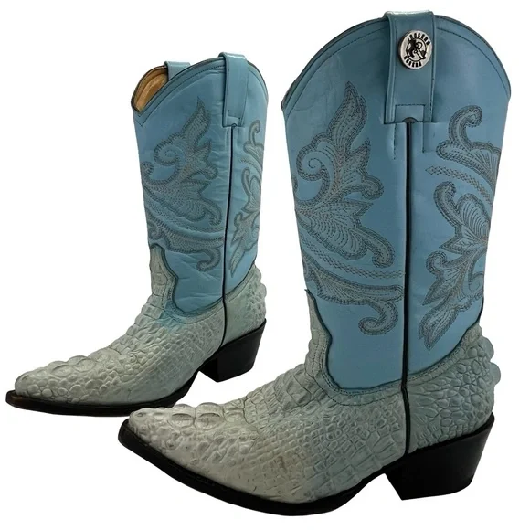 Rogers Turquoise Croc-Embossed Cowboy Boots - Picture 1 of 16